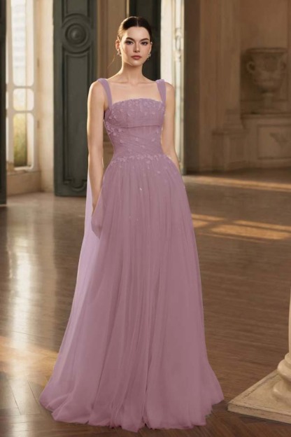 Stunning Tulle Straps Sleeveless Long Prom Dress With Beading