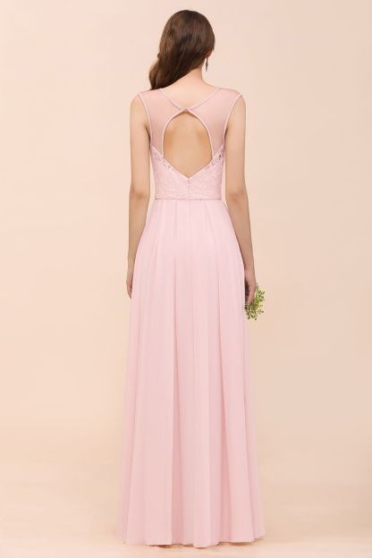BMbridal Elegant Pink Lace Straps Ruffle Affordable Bridesmaid Dress-BMbridal