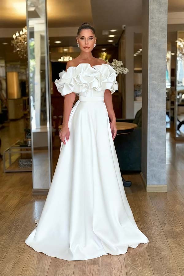 Off the Shoulder Sleeveless A Line Long Prom Dress With Pleated