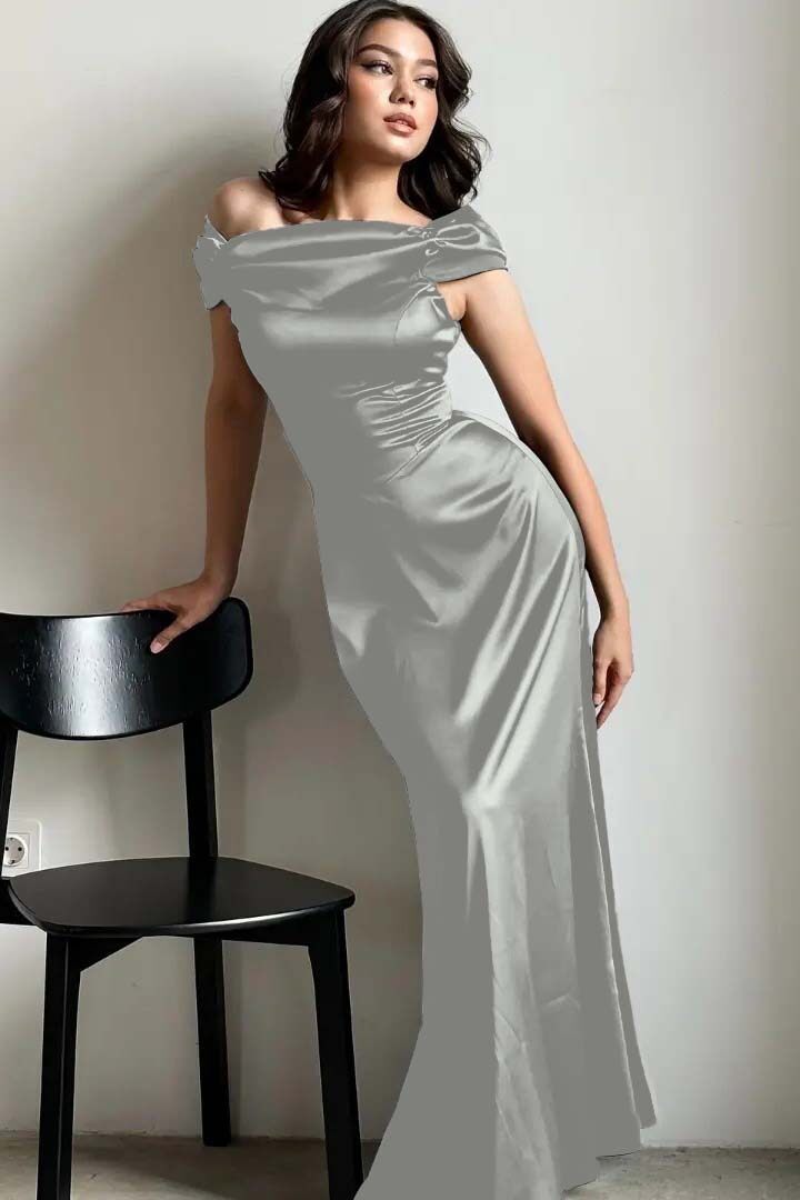 Off the Shoulder Sleeveless Long Mermaid Prom Dress With Pleated