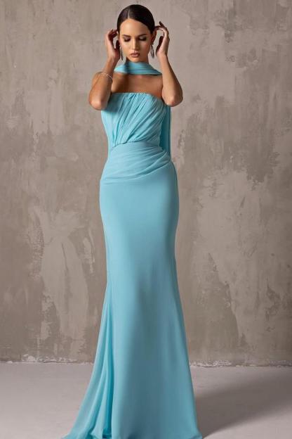Chic Strapless Sleeveless Mermaid Long Prom Dress With Pleated