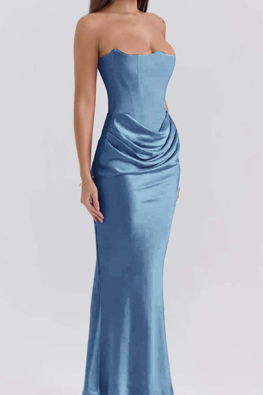 Pink Strapless Sleeveless  Mermaid Long Prom Dress With Pleated