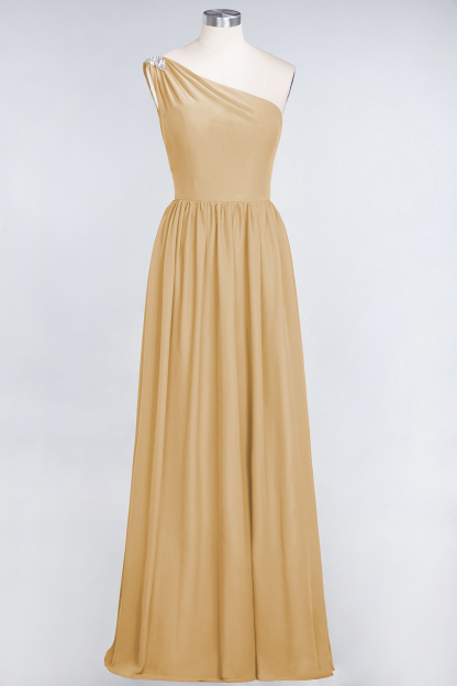 BMbridal Affordable Chiffon One-Shoulder Ruffle Bridesmaid Dress with Beadings-BMbridal