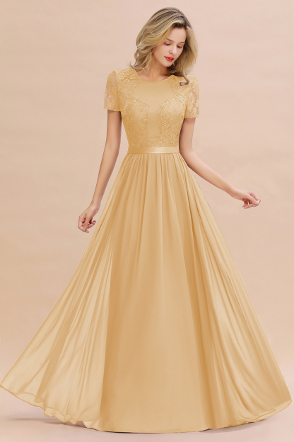 BMbridal Elegant Chiffon Lace Jewel Short-Sleeves Affordable Bridesmaid Dress-BMbridal