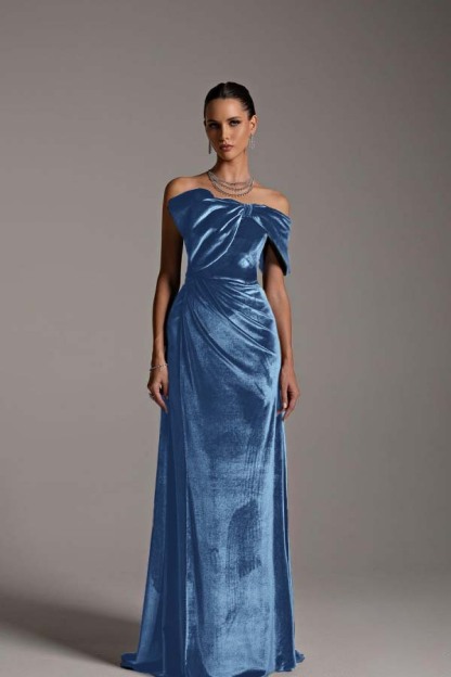 One Shoulder Strapless Sleeveless Long Mermaid Prom Dress With Pleated