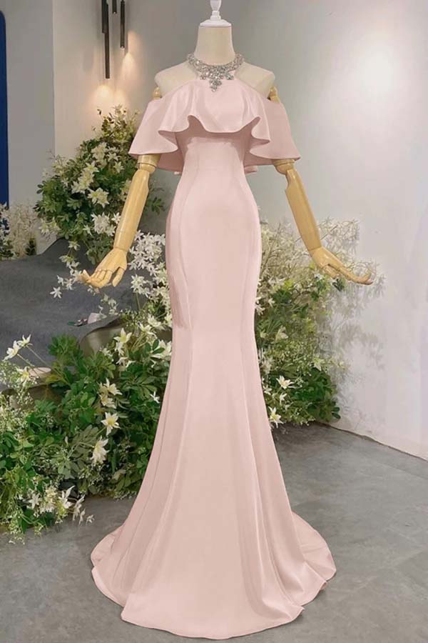 Sleeveless Off the Shoulder Long Mermaid Prom Dress With Pleated