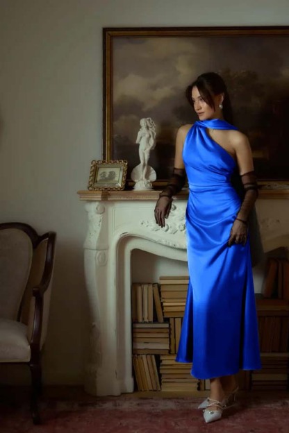 One Shoulder Sleeveless Long Mermaid Prom Dress With Pleated