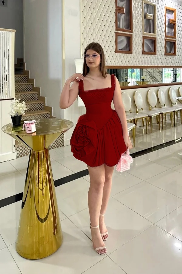 Double shoulder straps Sleeveless Short Prom Dress With Pleated