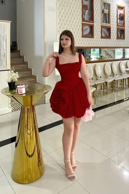 Double shoulder straps Sleeveless Short Prom Dress With Pleated