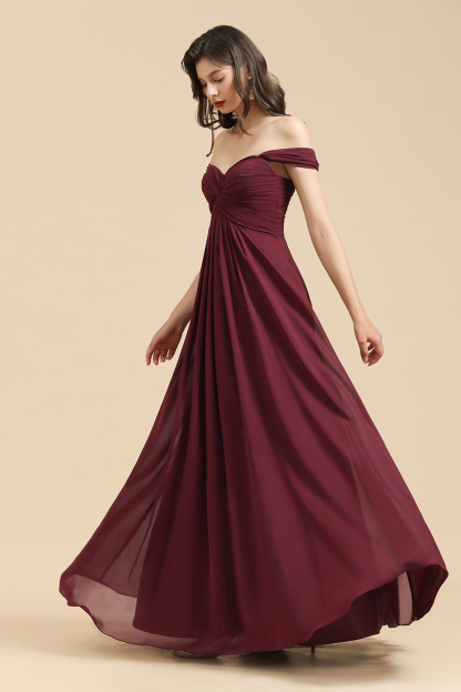 New Arrival A-line Off-the-shoulder Sweetheart Burgundy Long Bridesmaid Dress-BMbridal