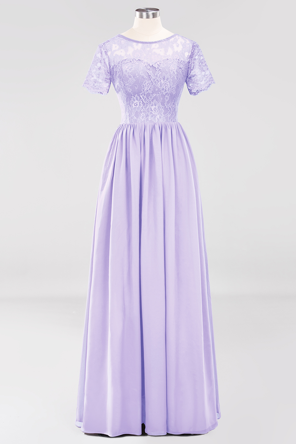 BMbridal Elegant Dark Navy Long Lace Bridesmaid Dresses with Short-Sleeves-BMbridal