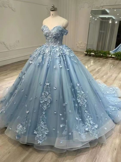 Tulle Sleeveless Off the Shoulder Long Prom Dress With Appliques