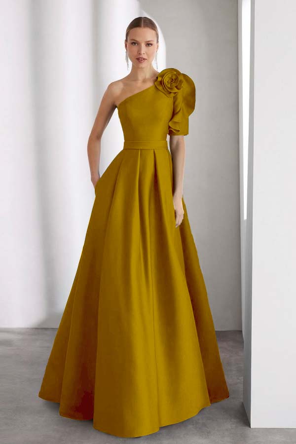 One Shoulder Sleeveless Long A Line Prom Dress With Pockets