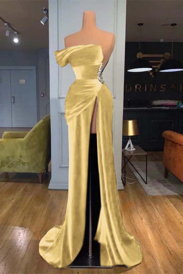 Royal Blue Velvet Sleeveless Strapless Long Split Mermaid Prom Dress With Beading