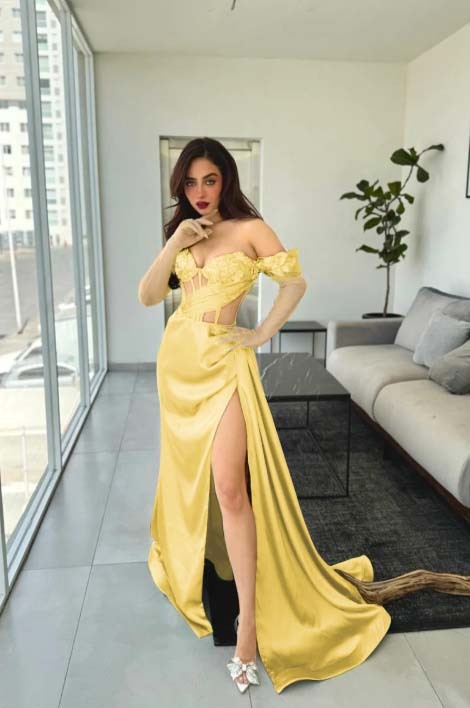 Off the Shoulder Sleeveless Long Mermaid Prom Dress With Gloves