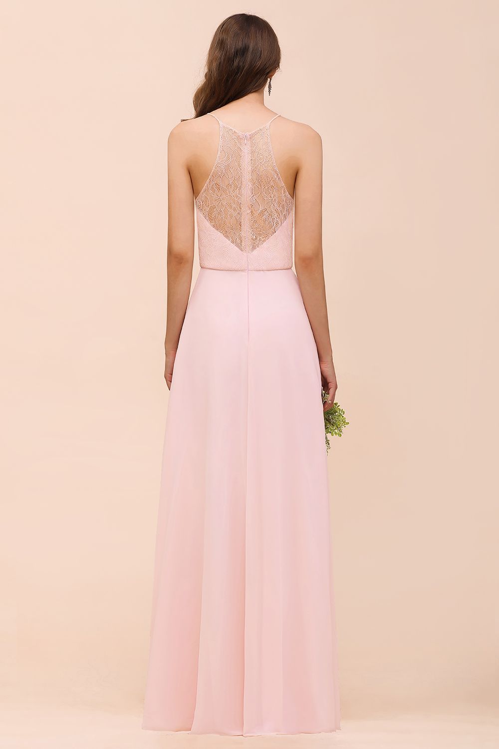 BMbridal Elegant Lace Spaghetti Straps Affordable Long Bridesmaid Dress-BMbridal