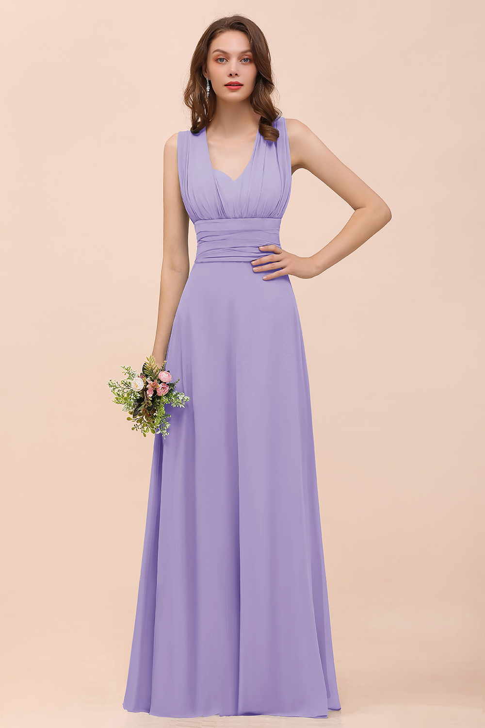 BMbridal New Arrival Dusty Blue Ruched Long Convertible Bridesmaid Dresses-BMbridal