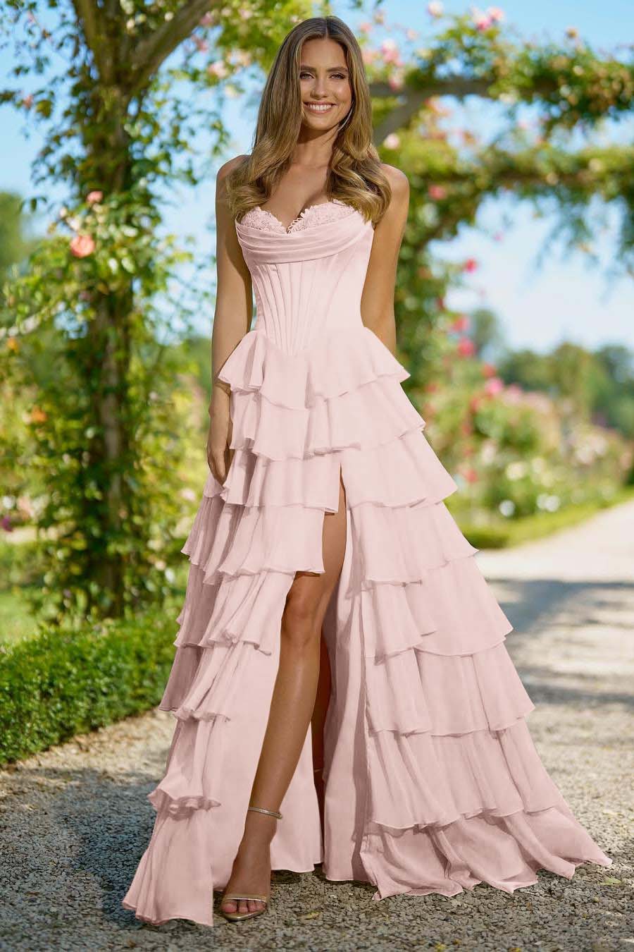 Sweetheart Sleeveless High Split Long Prom Dress With Appliques