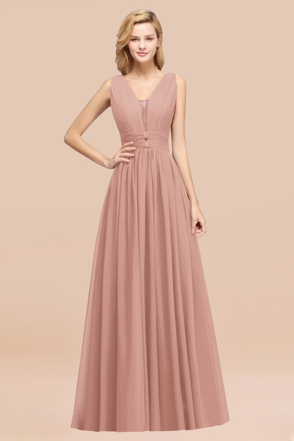BMbridal Modest Dark Green Long Bridesmaid Dress Deep V-Neck Chiffon Maid of Honor Dress-BMbridal