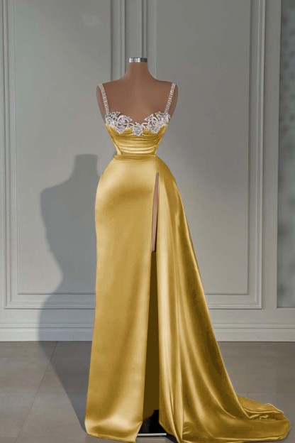 Spaghetti Strap Sleeveless Long Mermaid Prom Dress With Split