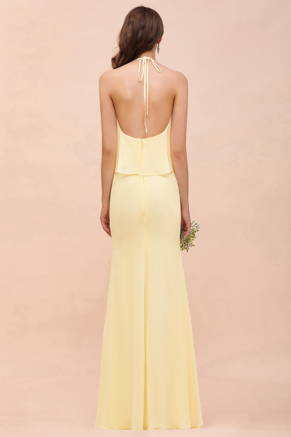 BMbridal Gorgeous Daffodil Mermaid Halter Ruffle Bridesmaid Dress-BMbridal