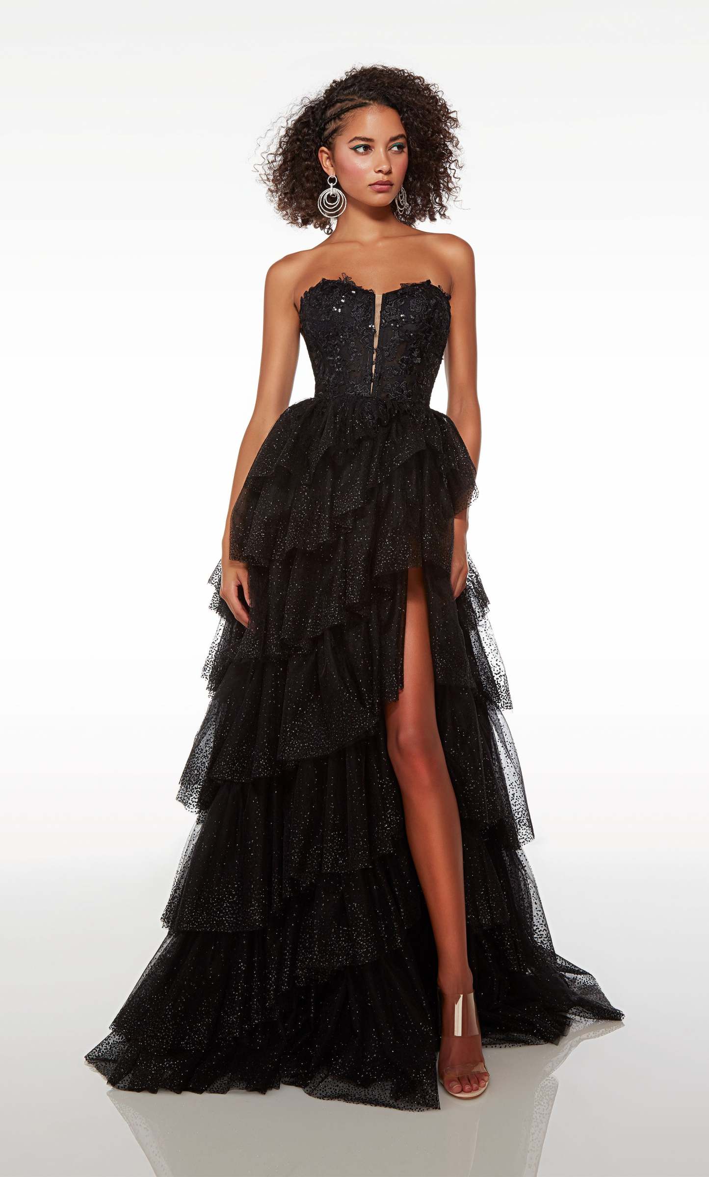 Formal Prom Dress Long Tulle With Slit Gloves Gown V Neck Sleeveless