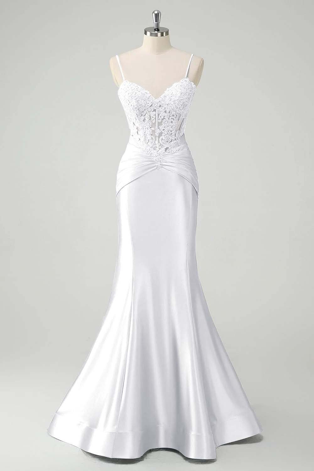 Sleeveless Spaghetti Strap Long Mermaid Prom Dress With Appliques