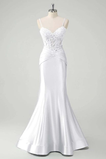 Sleeveless Spaghetti Strap Long Mermaid Prom Dress With Appliques