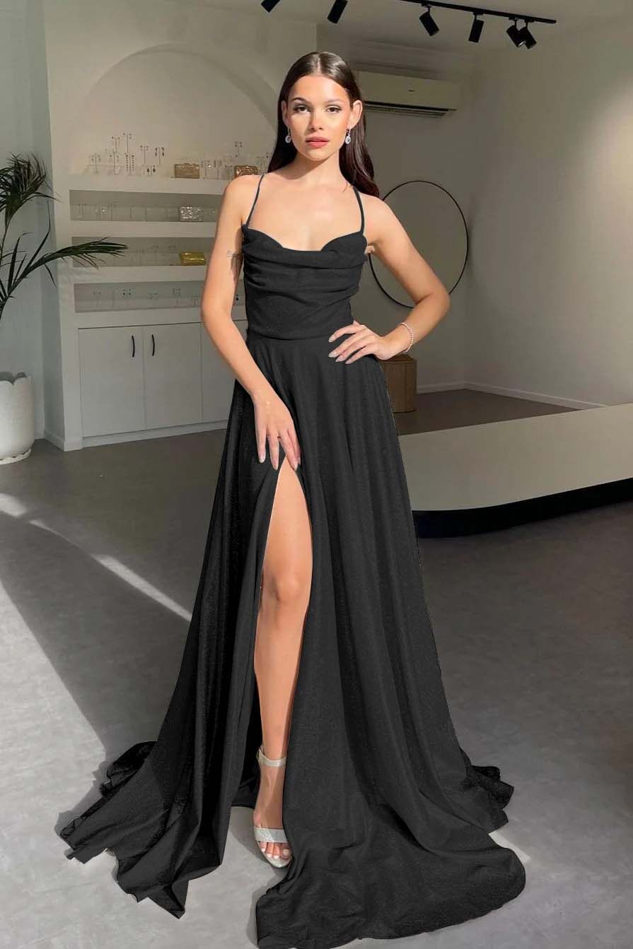 Halter Sleeveless Long Split Prom Dress With Pleated Sequins