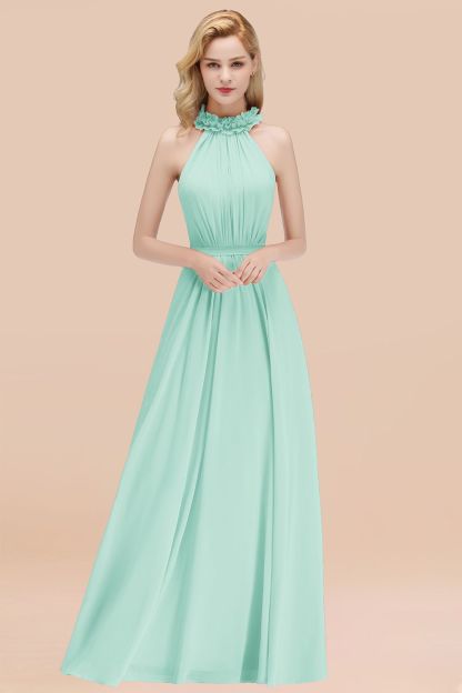 BMbridal Modest High-Neck Halter Ruffle Chiffon Bridesmaid Dresses Affordable-BMbridal