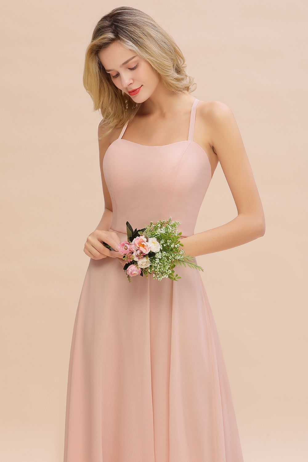 BMbridal Chic Straps Sleeveless Chiffon Affordable Bridesmaid Dresses with Ruffle-BMbridal