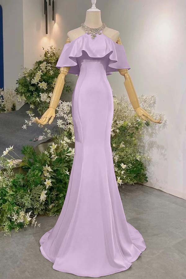 Sleeveless Off the Shoulder Long Mermaid Prom Dress With Pleated