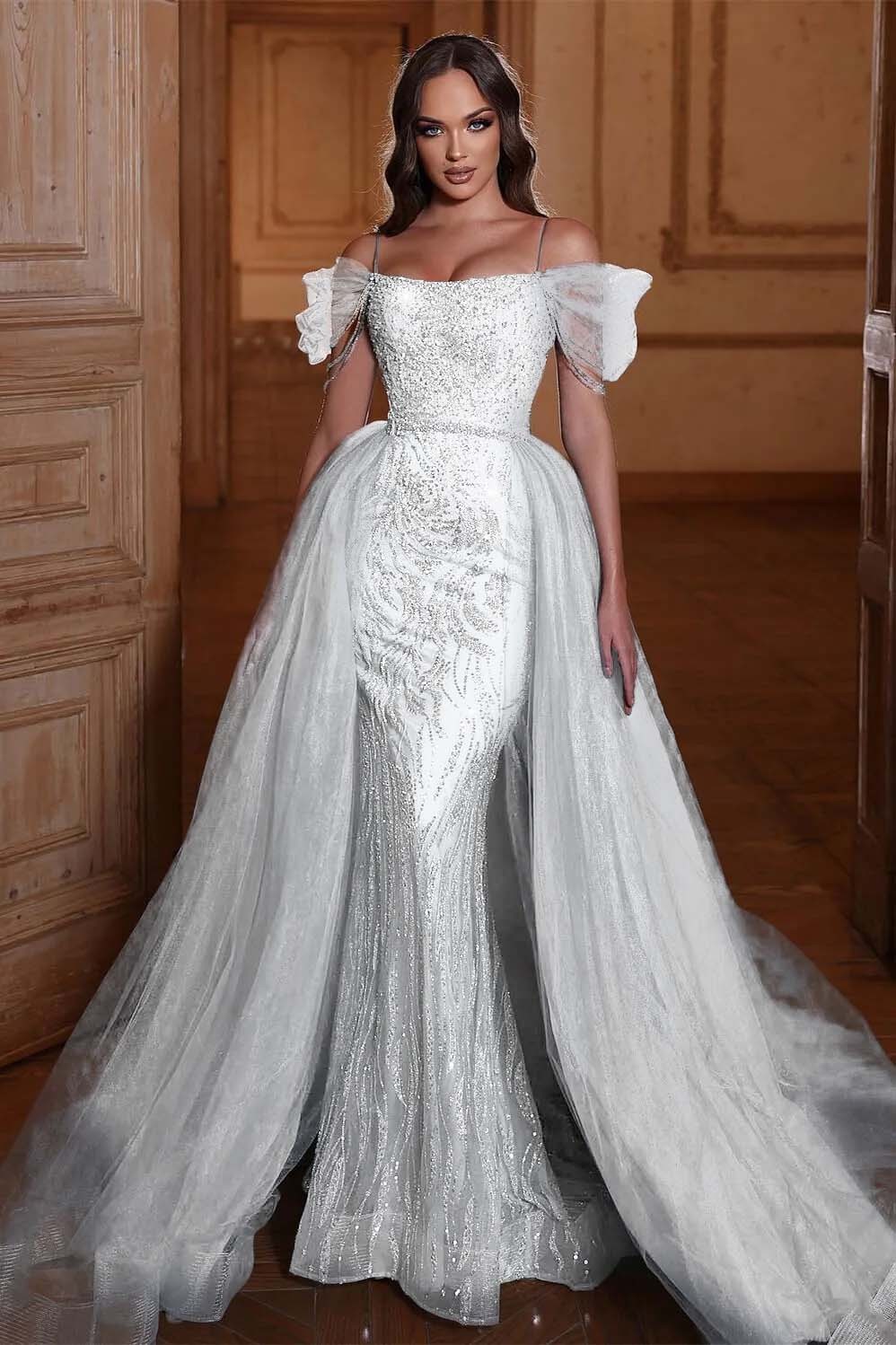 Off the Shoulder Mermaid Prom Dress Tulle Ruffles With Appliques