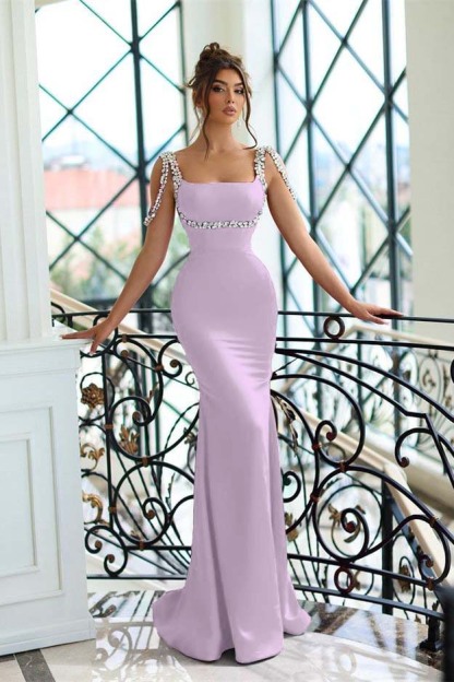 Stunning Mermaid Straps Beadings Sleeveless Long Prom Dress With Crystals