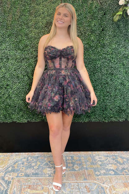 Pink Corset Sweetheart Flower A-Line Short Homecoming Dress with Ruffles