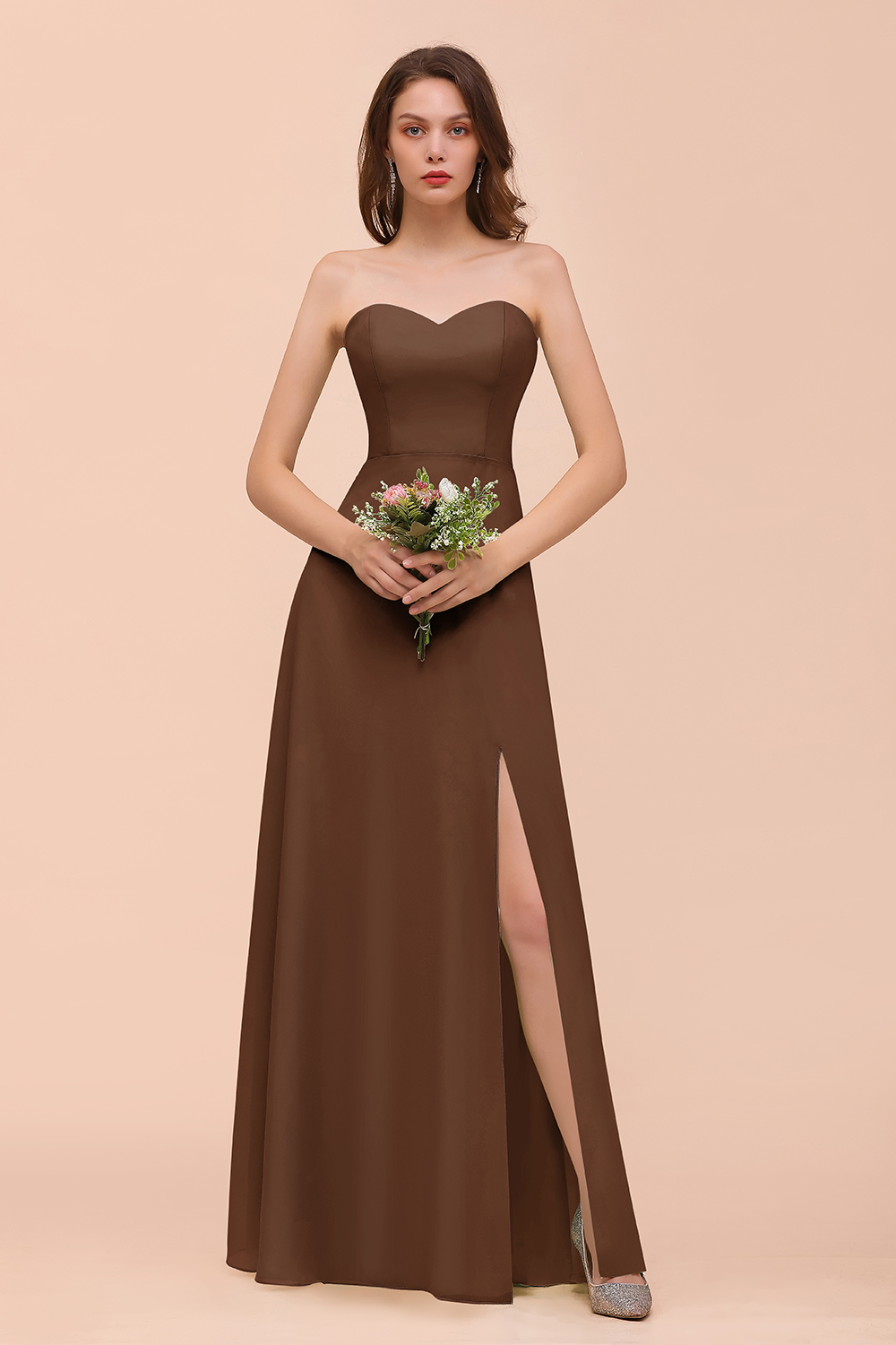 BMbridal Affordable Strapless Front Slit Long Dusty Sage Bridesmaid Dress-BMbridal