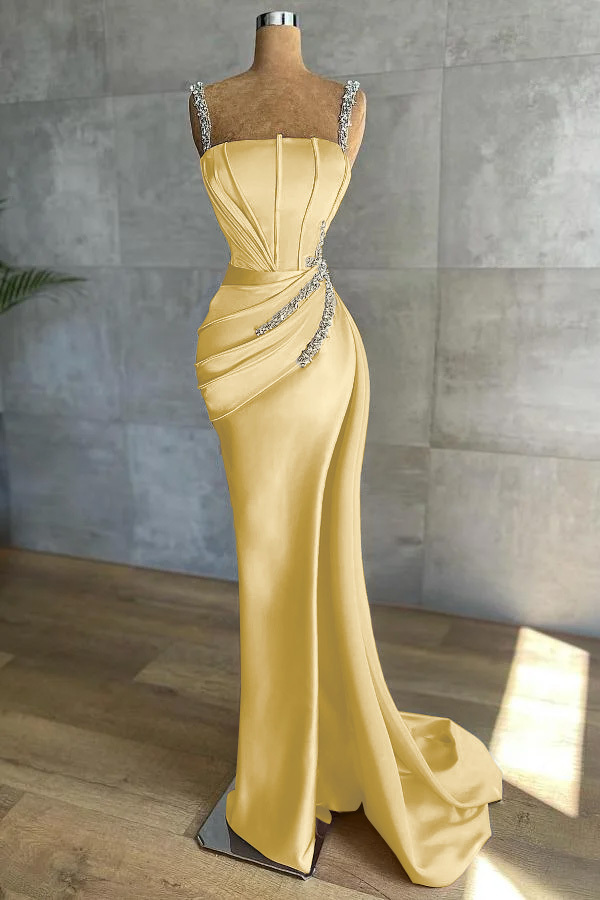 Chic Mermaid Straps Sleeveless Appliques Beadings Prom Dress With Pleated