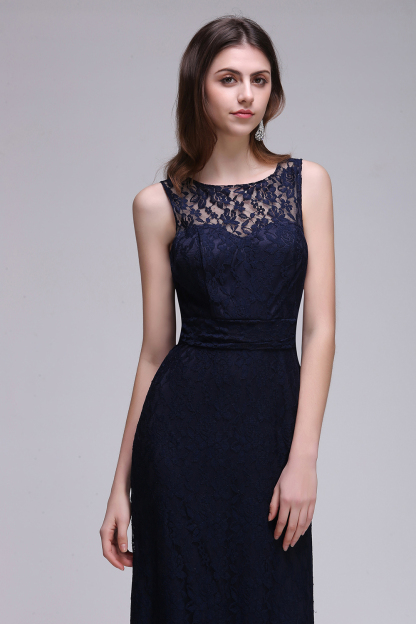 BMbridal Chic Sleeveless Scoop Lace Bridesmaid Dress with Keyhole Back-BMbridal