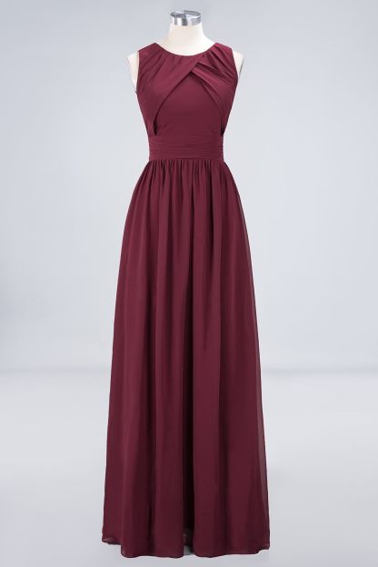BMbridal Modest Round-Neck Sleeveless Burgundy Bridesmaid Dresses with Ruffles-BMbridal
