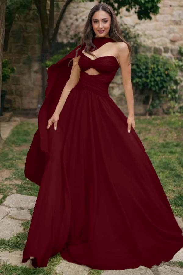 Strapless Sweetheart Sleeveless Long Prom Dress With Pleated