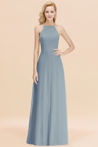 BMbridal Modest High-Neck Yellow Chiffon Affordable Bridesmaid Dresses Online-BMbridal
