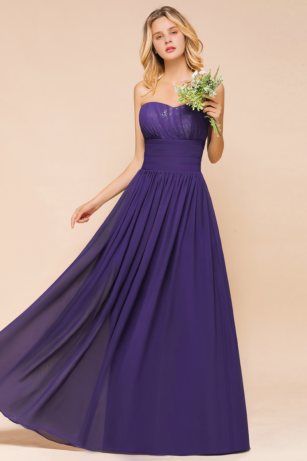 BMbridal Affordable Sweetheart Sequins Regency Bridesmaid Dress with Pleats-BMbridal