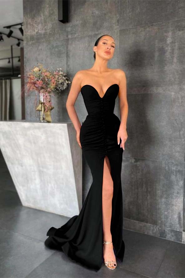 Sleeveless Strapless Long Mermaid Prom Dress With Pleated Split