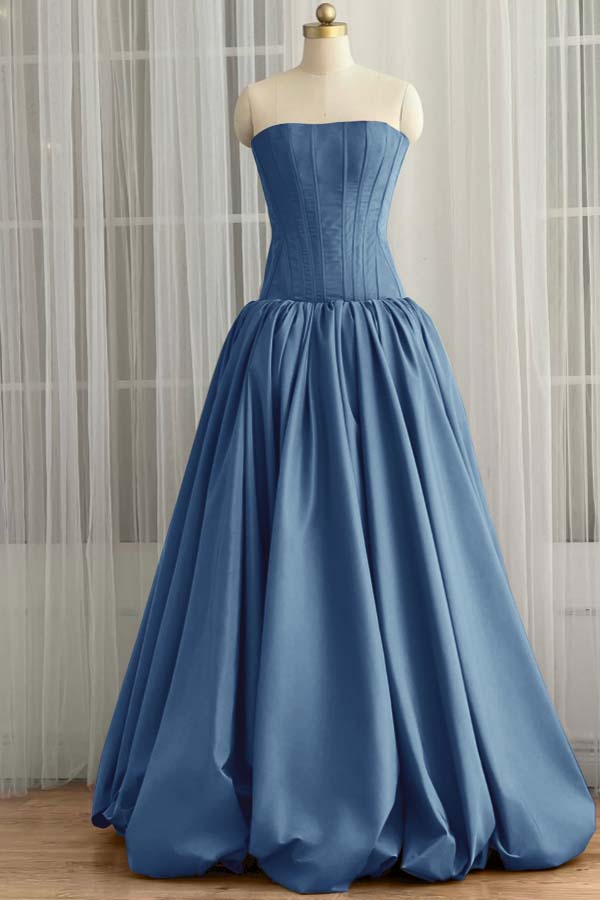 Sleeveless Strapless Long Ball Gown Prom Dress With Pleated