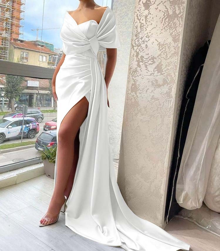 Gorgeous Dusty Sage Prom Dress High Split With Ruffles Pleated