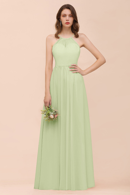 BMbridal Gorgeous Chiffon Halter Ruffle Affordable Long Bridesmaid Dress-BMbridal