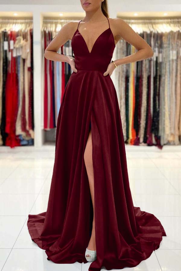 Stunning Royal Blue Modern Sleeveless V Neck Prom Dress With Front Split