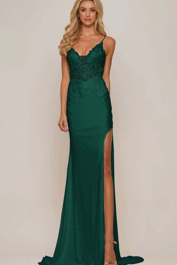 Spaghetti Strap Sleeveless Long Mermaid Prom Dress With Appliques