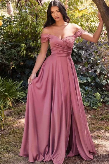 Off the Shoulder Sleeveless Long Prom Dress With Split Pleated