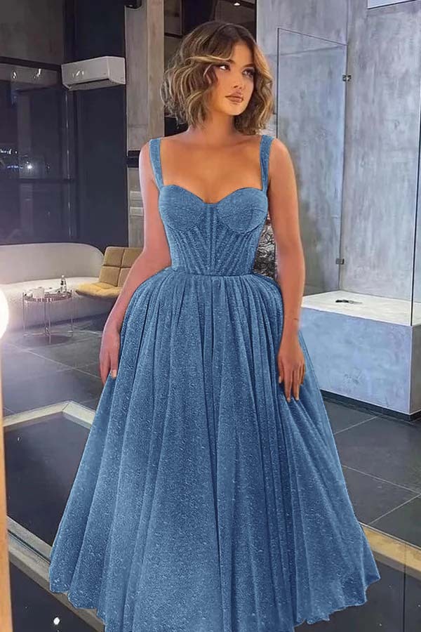 Gorgeous Spaghetti Strap Sweetheart Sequins Prom Dress With Tulle